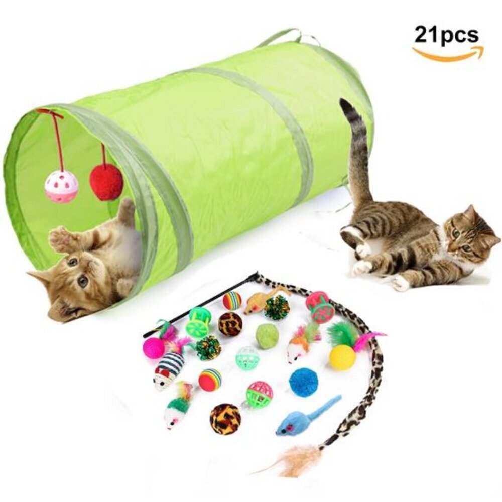 21 pcs Cat Toys Kitten Toys Assortments Tunnel Interactive Cat Teaser